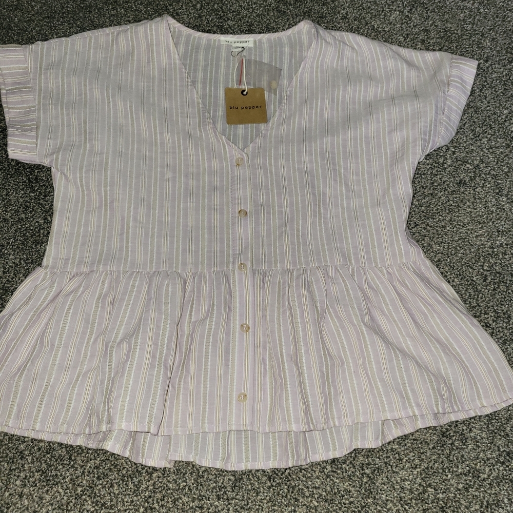 Lavendar Stripe Blu Pepper Short Sleeve Blouse